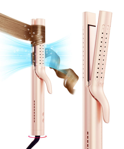 Upgraded TYMO Airflow Curling Iron - Titanium Flat Iron Hair Straightener and Curler 2 in 1 1 1/4 Inch Curling Wand for Lasting Curl 30S Heat-up Anti-Scald for Women Long Short Hair Gold Blush