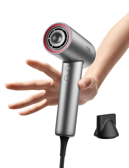 TYMO Ionic Hair Dryer Professional Hair Blow Dryer with 110000 RPM Brushless Motor for Fast Drying Lightweight Compact Hairdryer with Nozzle Low Noise 4 Temps & 3 Speeds for Women Man Silver